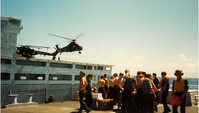 HMS Antrim crew members on flight deck