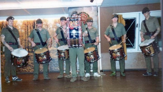 Drumming with the Scots Guards (Graham on the far left)